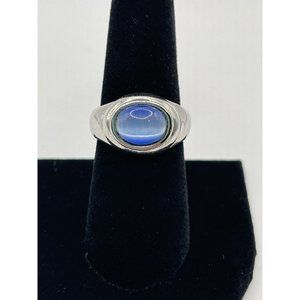 Roman blue cats eye stilver tone oval ring size 8
